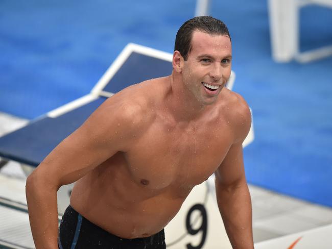 Olympic champion Grant Hackett after his comeback swim in April, 2015. Picture: AFP