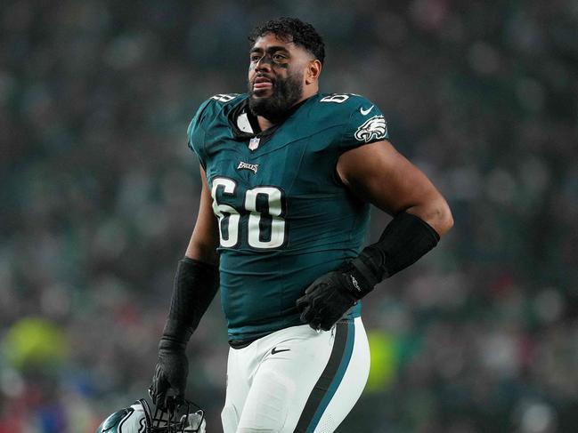 PHILADELPHIA, PENNSYLVANIA - DECEMBER 03: Jordan Mailata #68 of the Philadelphia Eagles walks off the field at halftime in the game against the San Francisco 49ers at Lincoln Financial Field on December 03, 2023 in Philadelphia, Pennsylvania.   Mitchell Leff/Getty Images/AFP (Photo by Mitchell Leff / GETTY IMAGES NORTH AMERICA / Getty Images via AFP)