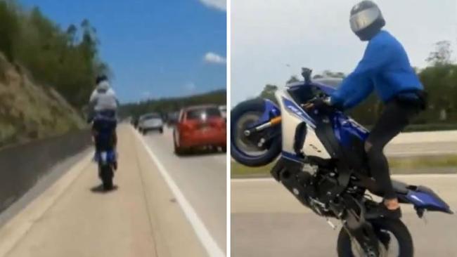 Still from a video showing a motorbike being driven at high speed on the M1. Picture: Nine Gold Coast News.