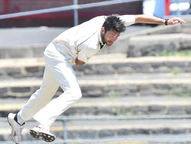 Respected quick Leigh Brennan bends his back for Brunswick. 