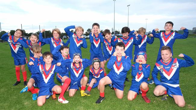 South Barwon Caldow under-9 football team pull their funniest faces. Picture: Mark Wilson
