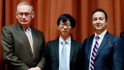 Chinese professor Chen Hong with former Labor foreign minister Bob Carr, left, and NSW Labor MP Shaoquett Moselmane