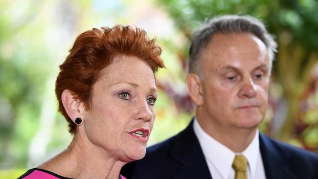 One Nation party leader Pauline Hanson with Mark Latham in 2018. Picture: AAP