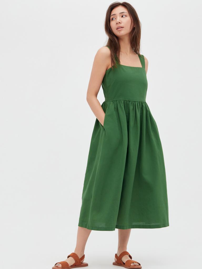 UNIQLO Linen Blend Shirring Sleeveless Dress, $59.90.