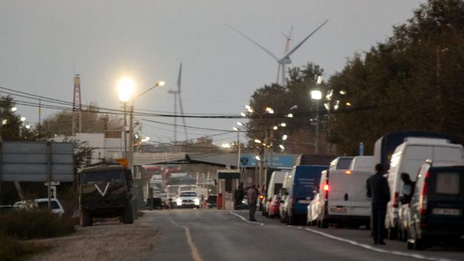 A checkpoint in the town of Armyansk in the north of Moscow-annexed Crimean peninsula bordering the Russian-controlled Kherson region in southern Ukraine.Picture: AFP.