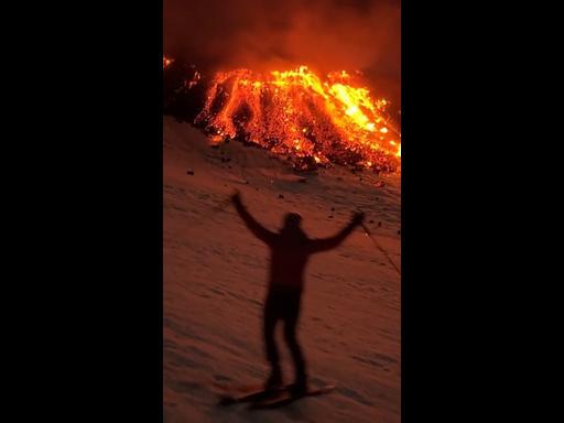 Daredevils ski down Mount Etna, where lava meets the snow