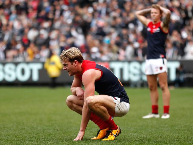 Jack Watts of the Demons looks dejected after the loss to Collingwood.