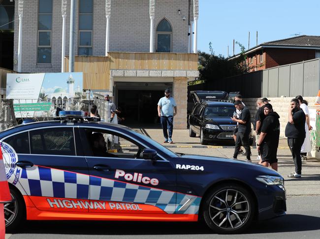 Strong police presence outside Lakemba Mosque for the funeral.