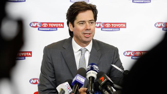 Gillon McLachlan speaks to the media.