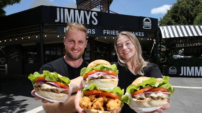 Jimmy's Burgers owner and general manager James Burman and manager Georgia Mulholland are ready to dish up hundreds of meals for their loyal customers. Picture: Brendan Radke