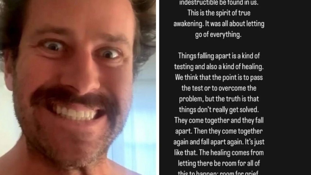 Armie Hammer has shared a cryptic message on Instagram. Picture: Instagram