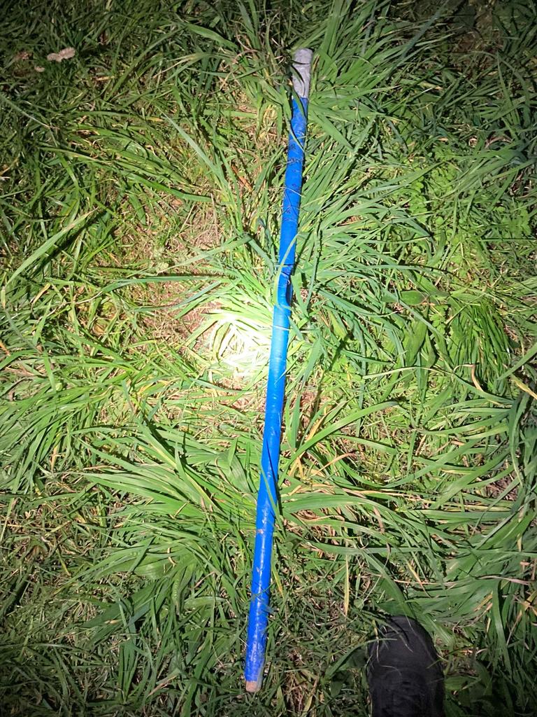 This stick was left at the scene by the two dogs' owner after he used it to stop their attack. Picture: Victoria Police