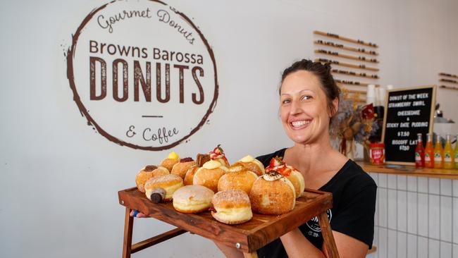 Rachel Brown, of Browns Barossa Gourmet Donuts, with some of her creations. Picture: Matt Turner.