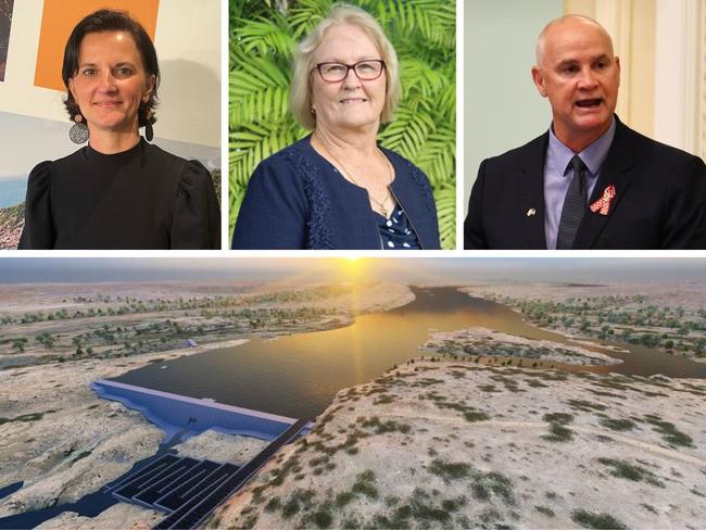 Townsville Enterprise's Claudia Brumme-Smith, Charters Towers mayor Liz Schmidt and Minister for Water Glenn Butcher have been working to realise Big Rocks Weir. Picture: Supplied.