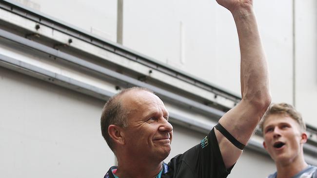 Ken Hinkley is all smiles after the game. Picture: Michael Klein.