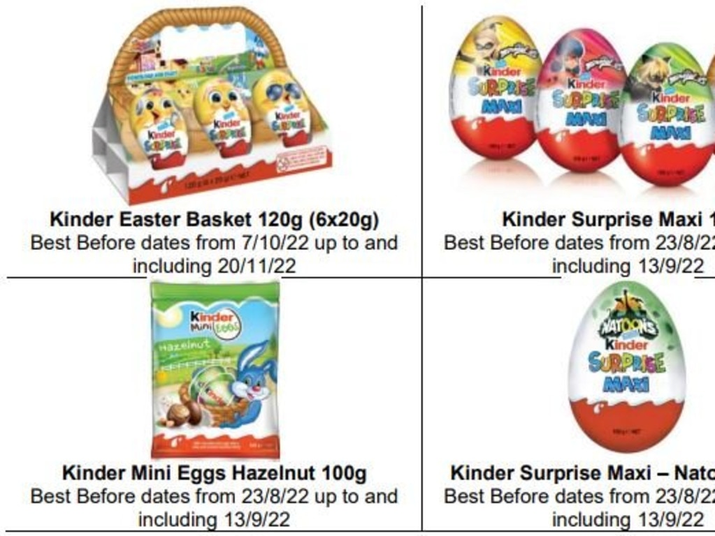 The four Kinder products that have been recalled. Source: Food Standards Australia