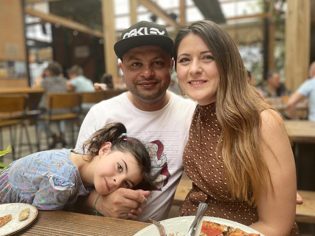 Irene Becker with her husband Neerav Nigam and daughter Natasha. Picture: Supplied