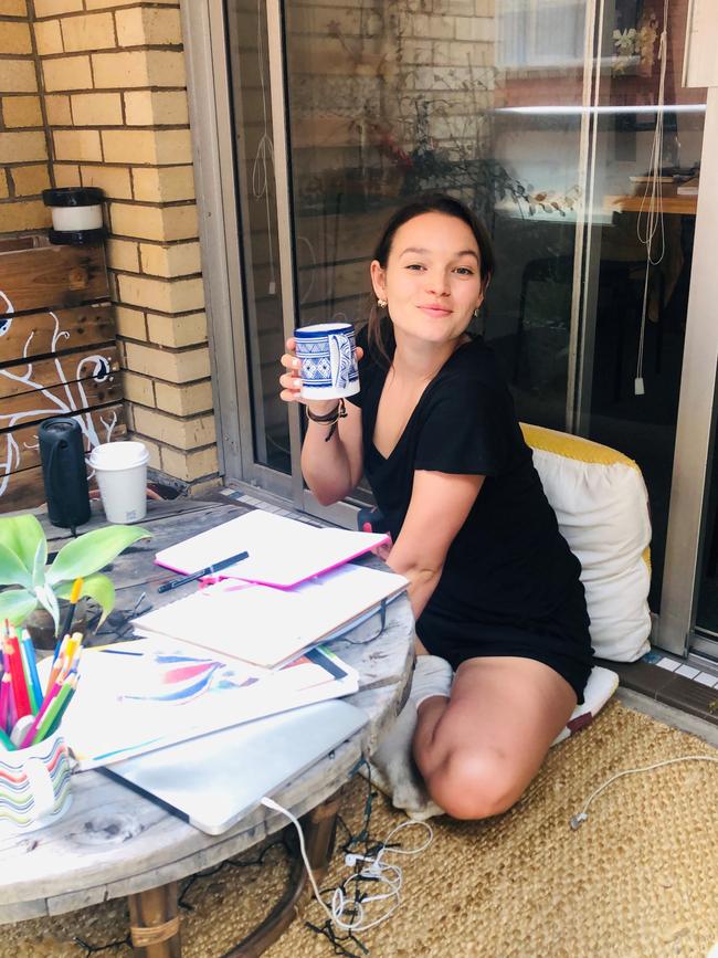 Courtney Miller has a cuppa at home.