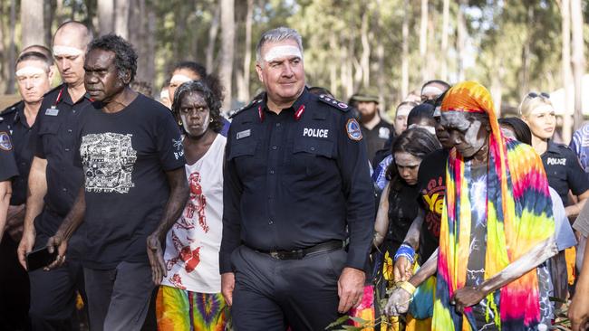 NT Police Commissioner Michael Murphy delivers an apology to First Nations people at Garma. He pledges to eliminate racism and is determined to improve relations between police and First Nations people. Photography Teagan Glenane / YYF