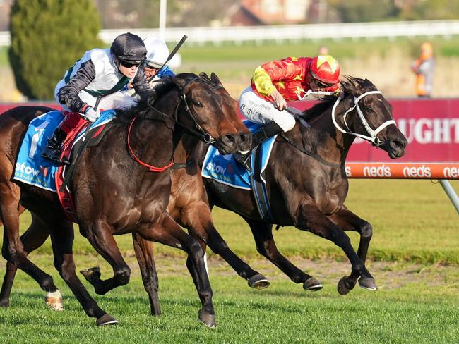 Mr Brightside (NZ) ridden by Craig Williams wins the Stow Storage Memsie Stakes at Caulfield Racecourse on September 02, 2023 in Caulfield, Australia. (Photo by Scott Barbour/Racing Photos via Getty Images)