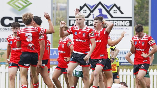 The Dragons celebrate a try. Picture: John Appleyard