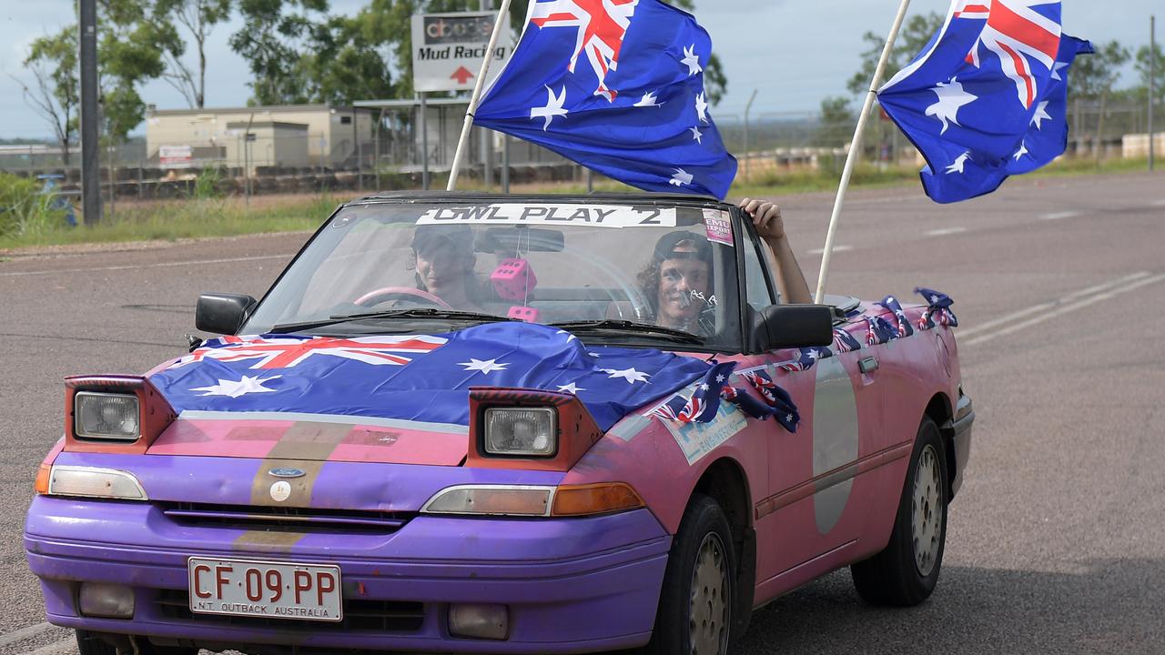 A pink and purple vehicle was a feature of the Variety NT Ute Run in Hidden Valley. Picture: (A)manda Parkinson