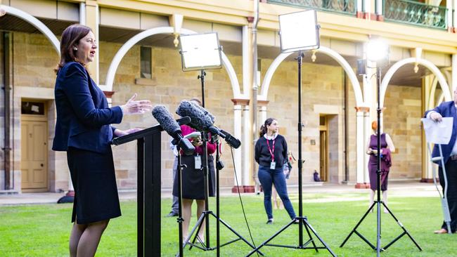 Queensland Premier Annastacia Palaszczuk speaks to the media about easing of coronavirus restrictions, Friday, May 8, 2020 - Picture: Richard Walker