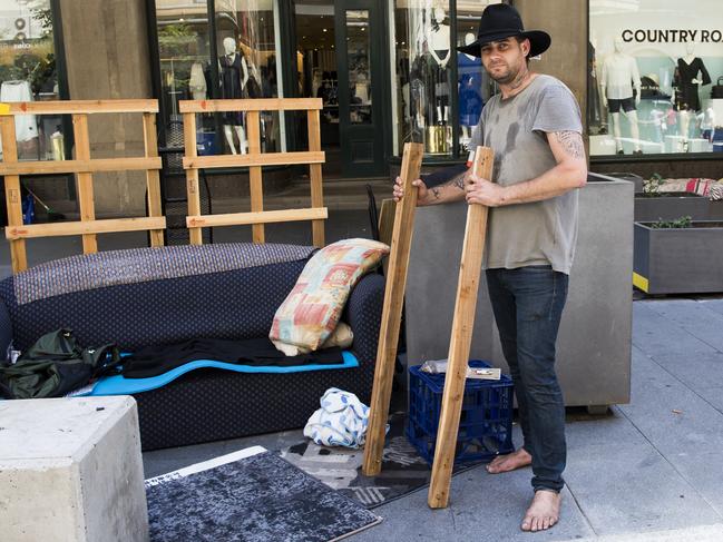 Mr Leafe, originally from Coonabarabran, is building an awning for his outdoor home. Picture: Dylan Robinson