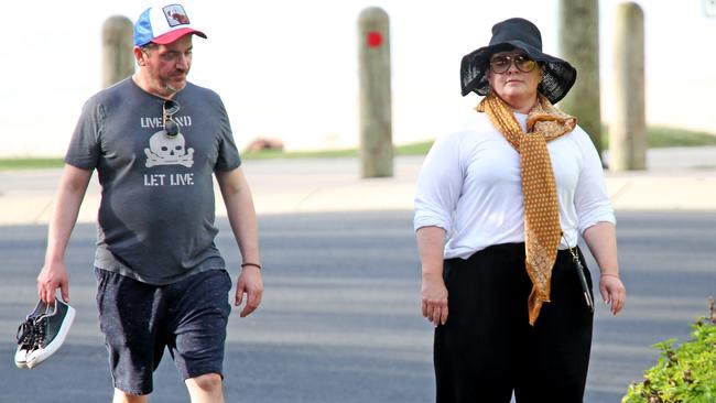 US actor Melissa McCarthy out for a walk with her actor husband Ben Falcone in Byron Bay. Picture: Nathan Edwards