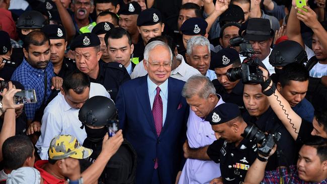 Najib Razak leaves court in Kuala Lumpur after posting bail in 2019. Picture: AFP