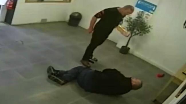 CCTV captured the moment John Burke was attacked by Troy Makell at a service station in Strathmerton on August 8, 2021. Picture: Supreme Court of Victoria/ Victoria Police.