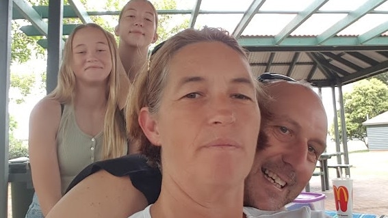 Steve Loveland, pictured here with wife Rachael and daughters Peta and Maddison, was killed in a crash at Tiaro, on the Bruce Hwy, on July 16, 2024. Mr Loveland was riding home when his bike collided with a truck, both headed in the same direction.