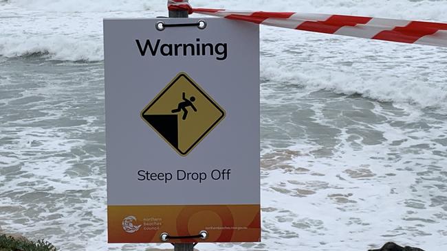 Warning sign to keep people from using Collaroy Beach stairs. Picture: Madelaine Wong