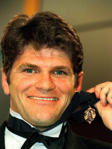 1998: St Kilda’s Robert Harvey with his Brownlow Medal. Picture: NewsCorp <a href="http://www.heraldsun.com.au/entertainment/brownlow-red-carpet" target="_blank">MORE BROWNLOW COVERAGE</a>