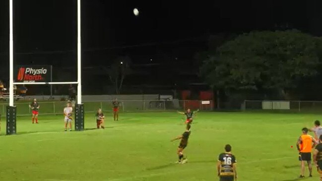 Darwin Dragons A-grade kicker slotting the penalty that would've won his side a semi-finals berth. Picture: NTRU.