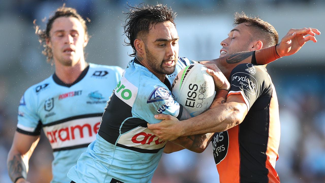 Cronulla second-rower Briton Nikora is believed to be weighing up an offer from the Wests Tigers. Credit: NRL Images.