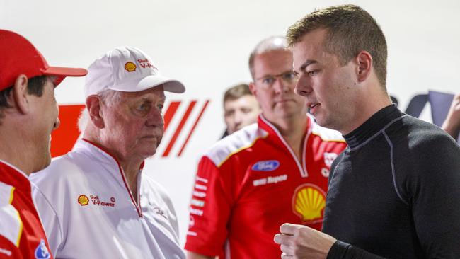 Scott McLaughlin talks with Dick Johnson. Picture: Supercars Australia