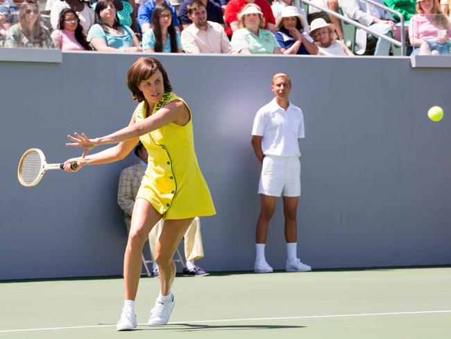 McNamee as Court in Battle of the Sexes — the actor trained specifically to mimic the playing style of the former Aussie champ. Picture: Twentieth Century Fox