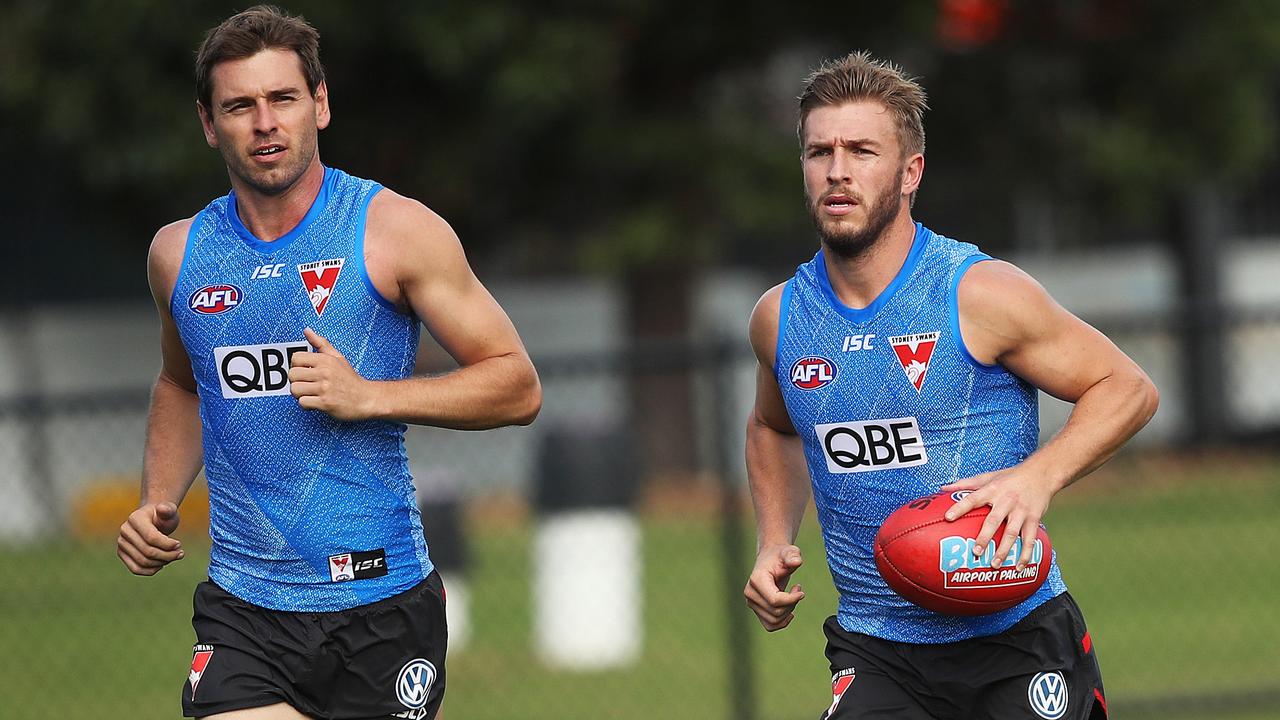 You’d be a bit stiff if former Swans Nick Smith and Kieren Jack rocked up to play against you in a social AFL9s competition. Picture: Phil Hillyard