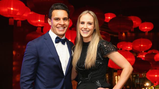 Ellyse Perry and her husband Matt Toomua arrive at the 2016 Allan Border Medal ceremony at Crown Palladium on in Melbourne in 2016. Picture: Robert Cianflone/Getty Images