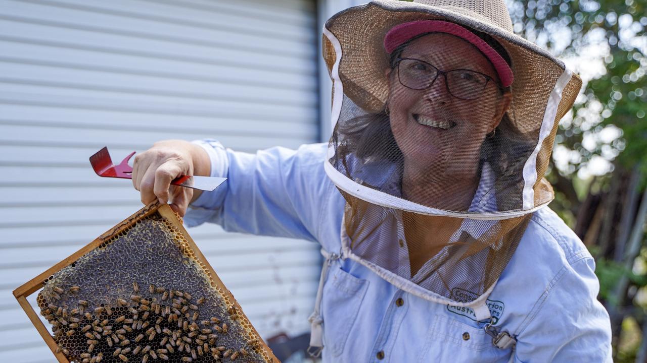 Central Queensland Beekeepers Association president Wendy Eiteneuer tending to her bees at Marian. Picture: Heidi Petith