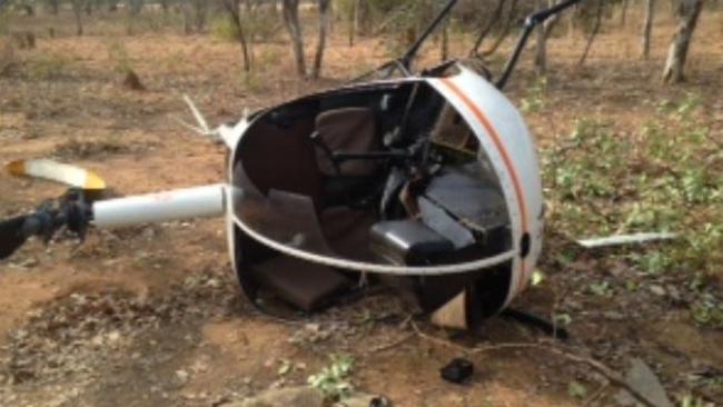 The wreckage of the helicopter Matthew Gane was piloting when it crashed near Borroloola. Picture: ATSB