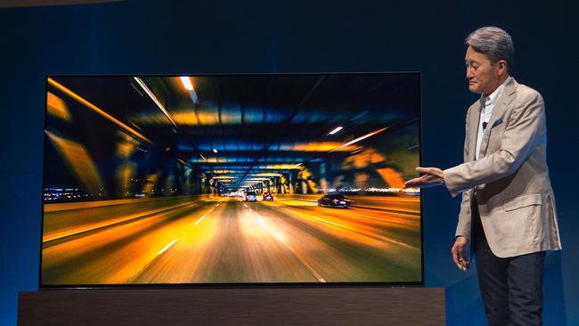 Kazuo Hirai unveils Sony’s Bravia OLED TV at the 2017 Consumer Electronics Show in Las Vegas.