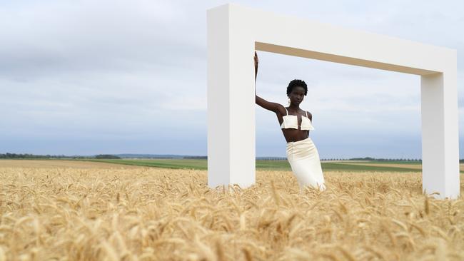 Jacquemus held its socially distanced Spring 2021 show in July in a wheatfield outside Paris, with only a handful of guests. Picture: Getty Images