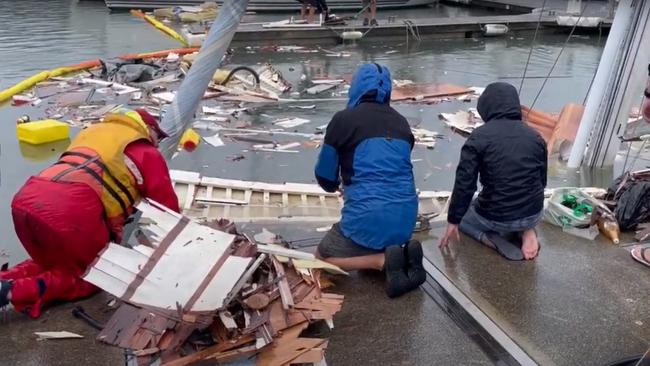 Clean up underway after an explosion on a boat in Newport last night, MArch 13, 2021. Supplied