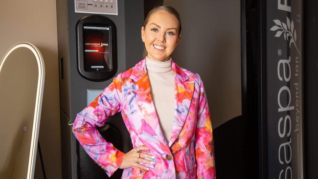 Chloe Neil’s at her 24/7 tanning studio, The Tan Club Co on O'Connell St. Picture: Ben Clark