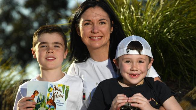 Hume Mayor Carly Moore with sons Lachlan and Hudson. Picture: James Ross