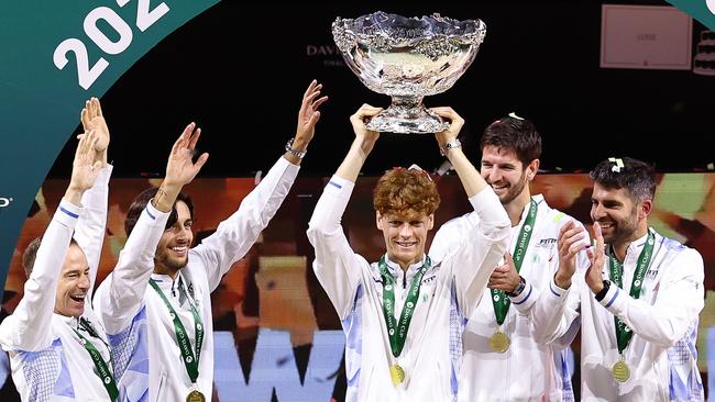 Jannik Sinner and Team Italy celebrate winning the 2024 Davis Cup. (Photo by Matt McNulty/Getty Images for ITF)