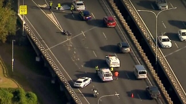 The motorcycle accident at Nerang. Photo: 9 News