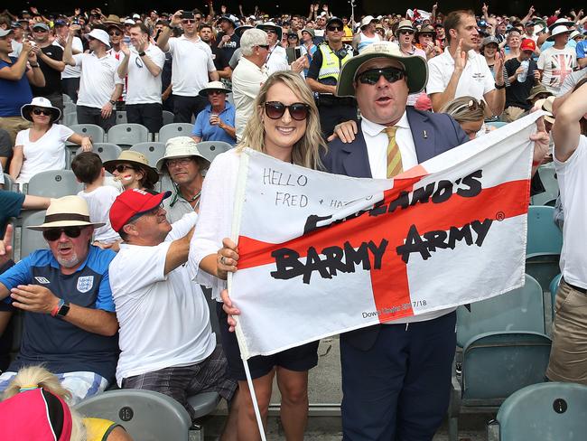 Lauren Wood hanging out with Englands Barmy Army. Pic: Michael Klein